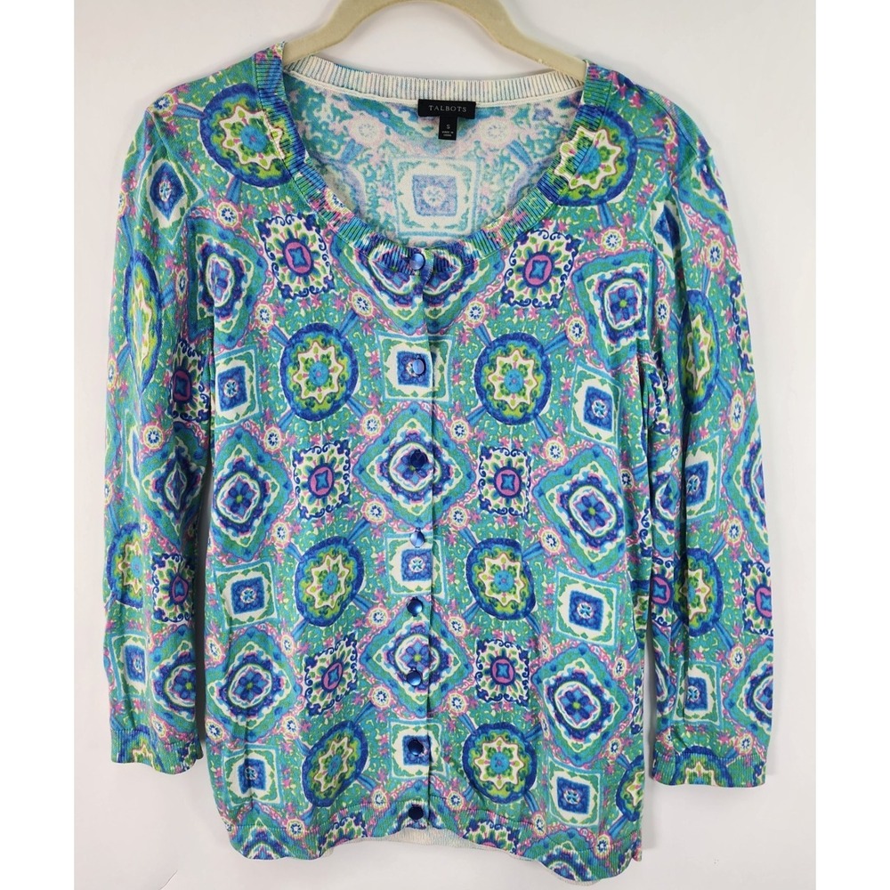 Talbots Cardigan Sweater Women's S Multicolor Lightweight Soft 3/4 Sleeve Preppy